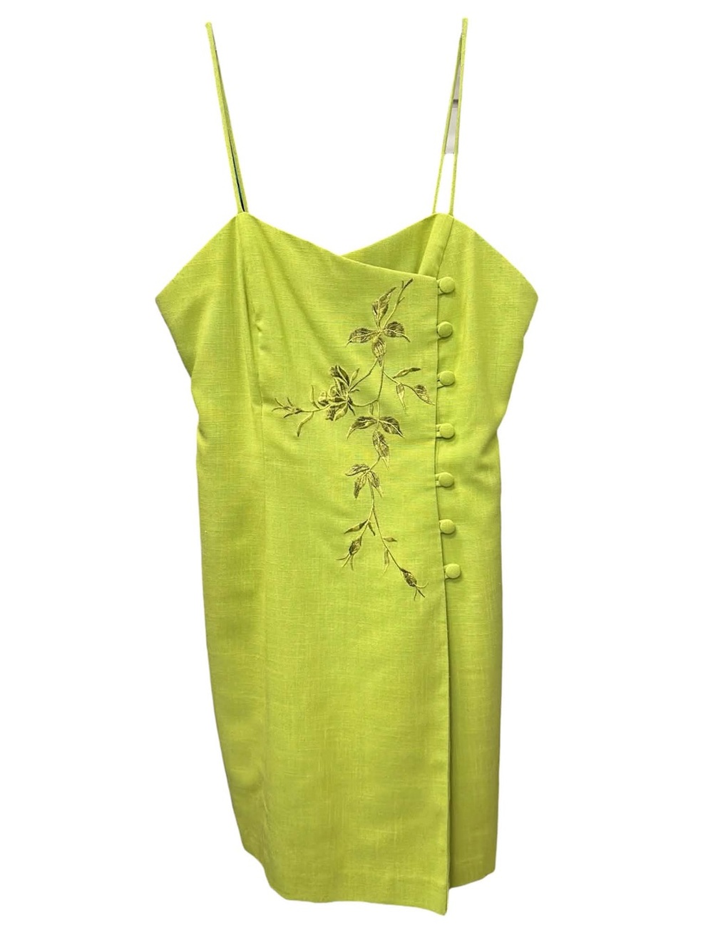 Joseph Ribkoff Lime Green Spaghetti-Strap Embroidered Sheath Dress Size M